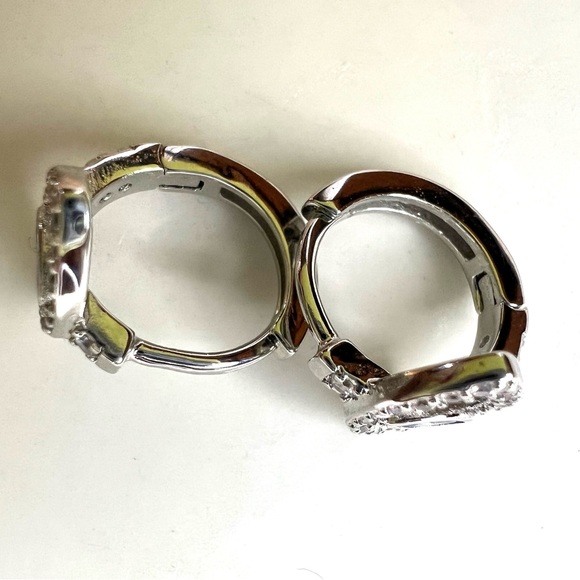 Blue Crystal Eye Tiny Round Hoop Earrings - Picture 6 of 8